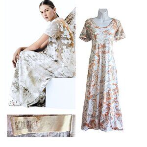 GILDA MIDANI Orange Cream & Gray Splatter Tie Dye 100% Cotton SS Maxi Dress Sz M